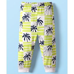 Babyhug Cotton Knit Full Length Lounge Pant With Tropical Theme Print - Light Green