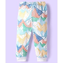 Babyhug Cotton Knit Full Length Lounge Pant With Abstract Print - Multicolour
