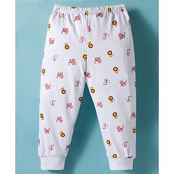Babyhug Cotton Knit Full Length Lounge Pant with Animal Print - White