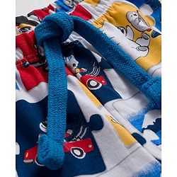 Babyhug Cotton Knit Full Length Lounge Pant with Animal Print - White & Blue