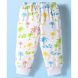 Babyhug Cotton Knit Full Length Lounge Pant with Beach Theme Print - White