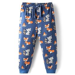 Babyhug Cotton Knit Full Length Lounge Pant With Animal Print - Navy Blue