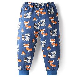 Babyhug Cotton Knit Full Length Lounge Pant With Animal Print - Navy Blue