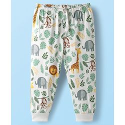 Babyhug Cotton Knit Full Length Lounge Pant With Animal Print - White
