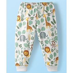 Babyhug Cotton Knit Full Length Lounge Pant With Animal Print - White