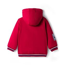 Babyhug Fleece Knit Full Sleeves Hooded Sweatjacket With Patch Detailing & Kangaroo Pockets - Red