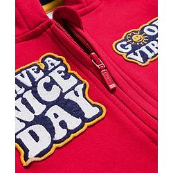 Babyhug Fleece Knit Full Sleeves Hooded Sweatjacket With Patch Detailing & Kangaroo Pockets - Red