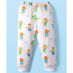 Babyhug Cotton Knit Full Length Lounge Pant with Animals Print - White