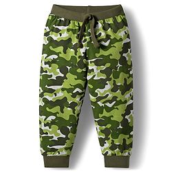 Babyhug Cotton Knit Full Length Lounge Pants With Camouflage & Text Print Pack of 5 - Olive Green White & Yellow