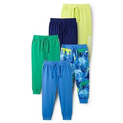 Babyhug Cotton Knit Full Length Joggers with Dino Print Pack of 5 - Blue Navy Blue & Green