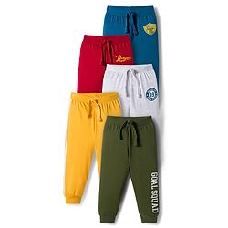 Babyhug Cotton Knit Full Length Lounge Pant With Text Print Pack Of 5 - Multicolour