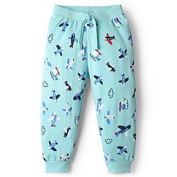 Babyhug Cotton Knit Full Length Lounge Pant With Airplane Print - Light Blue