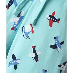 Babyhug Cotton Knit Full Length Lounge Pant With Airplane Print - Light Blue