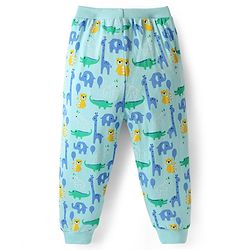 Babyhug Cotton Knit Full Length Lounge Pant With Dino Print - Light Blue