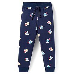 Babyhug Cotton Knit  Full Length Lounge Pant With Vehicle Print - Navy Blue