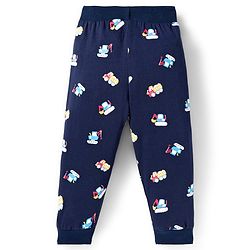 Babyhug Cotton Knit  Full Length Lounge Pant With Vehicle Print - Navy Blue