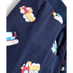 Babyhug Cotton Knit  Full Length Lounge Pant With Vehicle Print - Navy Blue