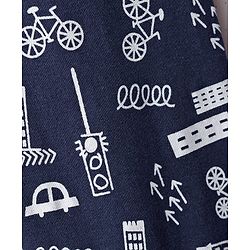 Babyhug Cotton Knit Full Length Joggers With Vehicle Print - Navy Blue