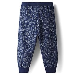 Babyhug Cotton Knit Full Length Lounge Pants with Animal Print - Navy Blue