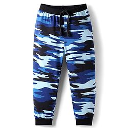 Babyhug Cotton Knit Jogger Pants With Camouflage Print - Navy Blue