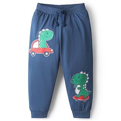 Babyhug Cotton Knit Full Length Dino & Vehicles Printed Lounge Pants Pack Of 2 - Red & Navy Blue