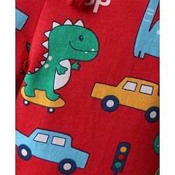 Babyhug Cotton Knit Full Length Dino & Vehicles Printed Lounge Pants Pack Of 2 - Red & Navy Blue