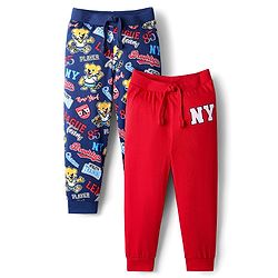 Babyhug Cotton Knit Full Length Lounge Pants with Bear Print Pack of 2 - Blue & Red