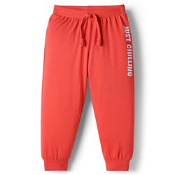 Babyhug Cotton Knit Full Length Text Printed Lounge Pants Pack Of 2 - Blue & Red