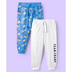 Babyhug Cotton Knit Full Length Lounge Pant With Text Print Pack Of 2 - Blue & White