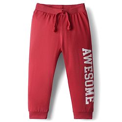 Babyhug Cotton Knit Full Length Text Printed Lounge Pants Pack Of 2 - Red & Navy Blue