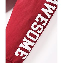 Babyhug Cotton Knit Full Length Text Printed Lounge Pants Pack Of 2 - Red & Navy Blue