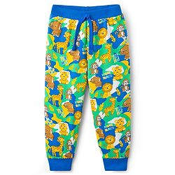Babyhug Cotton Knit Full Length Lounge Pant with Animal Print Pack of 2- Yellow & Blue