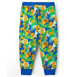 Babyhug Cotton Knit Full Length Lounge Pant with Animal Print Pack of 2- Yellow & Blue