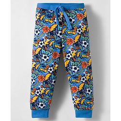 Babyhug Cotton Knit Full Length Lounge Pants with Sports Print Pack of 2 - Yellow & Blue