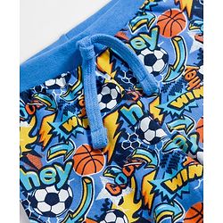 Babyhug Cotton Knit Full Length Lounge Pants with Sports Print Pack of 2 - Yellow & Blue