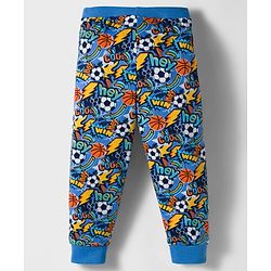Babyhug Cotton Knit Full Length Lounge Pants with Sports Print Pack of 2 - Yellow & Blue