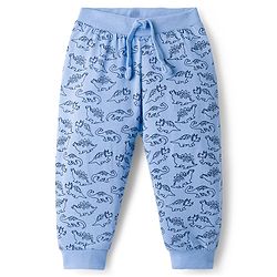 Babyhug Cotton Knit Full Length Lounge Pant With Dino Print Pack Of 3 - Yellow Navy Blue & Light Blue