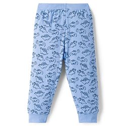 Babyhug Cotton Knit Full Length Lounge Pant With Dino Print Pack Of 3 - Yellow Navy Blue & Light Blue