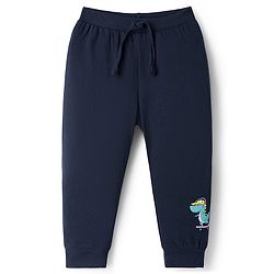 Babyhug Cotton Knit Full Length Lounge Pant With Dino Print Pack Of 3 - Yellow Navy Blue & Light Blue