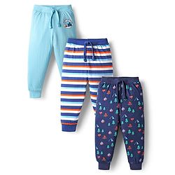 Babyhug Cotton Knit Full Length Lounge Pants with Stripes & Nautical Theme Print Pack of 3 - Multicolor