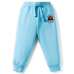 Babyhug Cotton Knit Full Length Lounge Pant With Text Print Pack Of 3 - Light Blue Yellow & Blue
