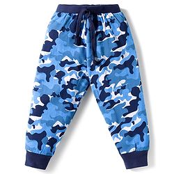 Babyhug Cotton Knit Full Length Lounge Pant With Text Print Pack Of 3 - Light Blue Yellow & Blue