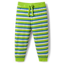 Babyhug Cotton Knit Full Length Lounge Pant With Stripes Pack Of 3 - Lime Green & Blue