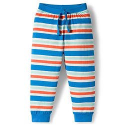 Babyhug Cotton Knit Full Length Striped & Printed Lounge Pants Pack of 3 - Orange & Blue