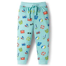 Babyhug Cotton Knit Full Length Striped & Printed Lounge Pants Pack of 3 - Orange & Blue