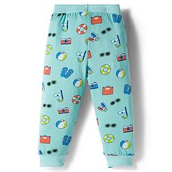 Babyhug Cotton Knit Full Length Striped & Printed Lounge Pants Pack of 3 - Orange & Blue
