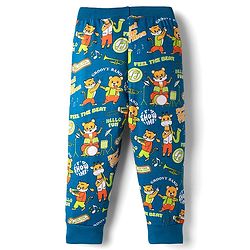 Babyhug Cotton Knit Full Length Lounge Pants with Bear Print & Tape Detailing Pack of 3 - Blue Green & Orange