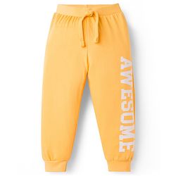Babyhug Cotton Knit Full Length Lounge Pants With Text Print Pack Of 3 - Green Red & Yellow