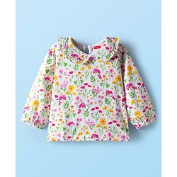 Babyhug Cotton Woven Frock with Full Sleeves Inner Top with Floral Print & Embroidery - Yellow & White