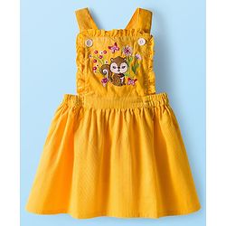 Babyhug Cotton Woven Frock with Full Sleeves Inner Top with Floral Print & Embroidery - Yellow & White